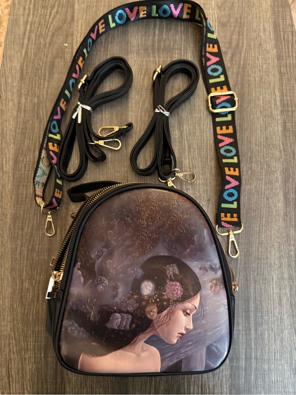 Artistic Fantasy Portrait Mini Backpack purse - Whimsical Fairy - Picture 2 of 10